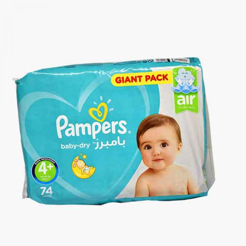 PAMPERS SAF S4P 74 MP MAXI PLUS بامبرز حفاضات الاطفال ماكسي بلس حجم 4+ /74 حبة 