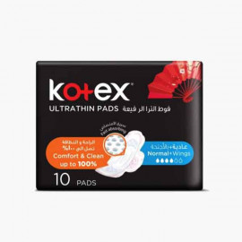 KOTEX ULTRA THIN PADS NORMAL+WINGS 10 كوتكس فوط صحية  الترا عادية بالاجنحة كوكو 10 حبات