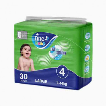 FINE BABY-LARGE (ECONOMY)-SIZE4, 7-17KG 30PCS فاين بيبي حفاضات الاطفال /اخضر كبير 30 حبة 