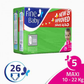 FINE BABY-LARGE+ECONOMY 10-22KG 26PCS فاين بيبي حفاضات الاطفال ماكسي/اخضر 10- 22 كغ 26 ح