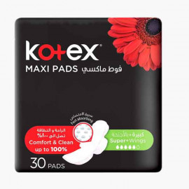 KOTEX MAXI SUPER + WINGS 30'S كوتكس فوط صحية ماكسي سوبر  بالاجنحة 30 حبة