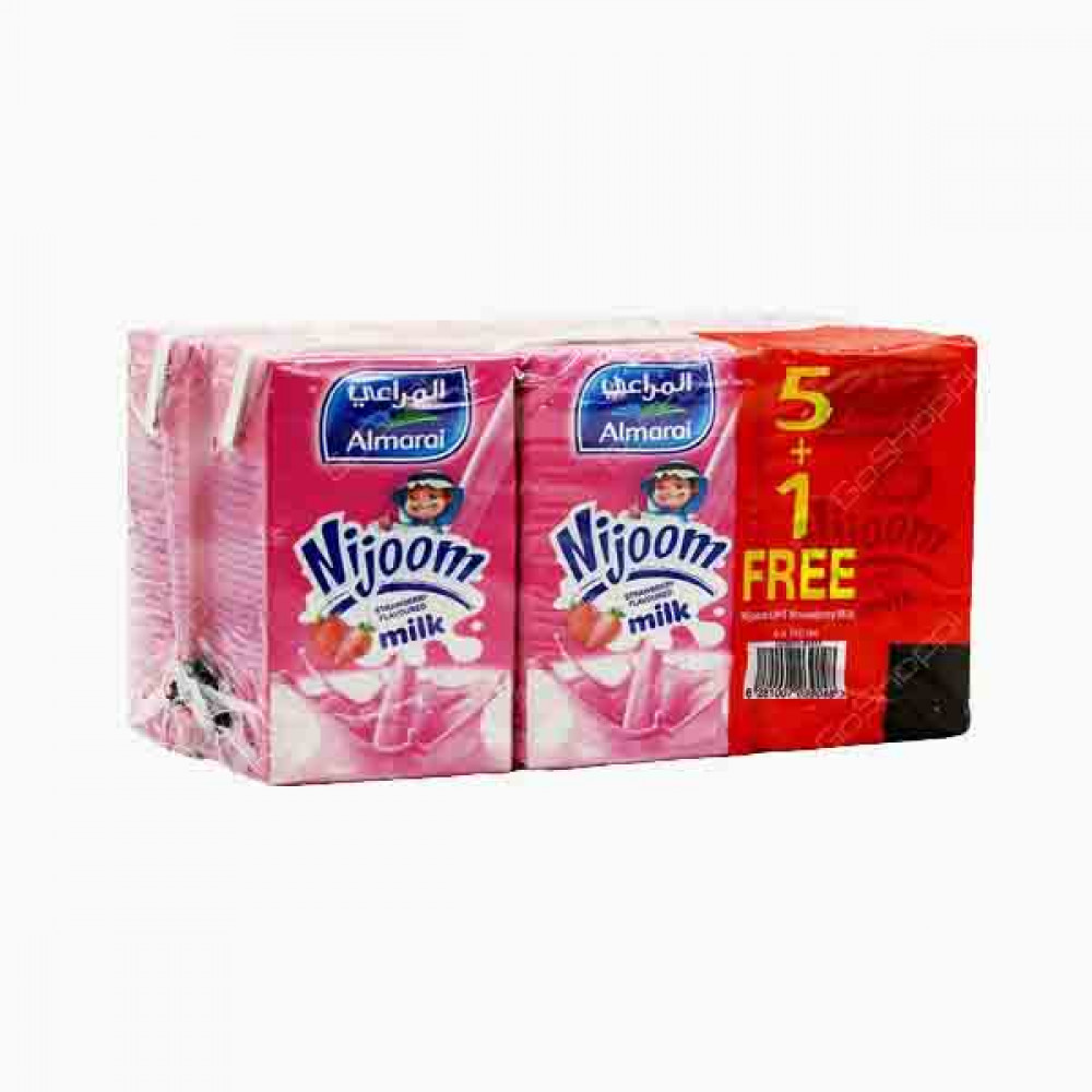 ALMARAI UHT MILK NIJOOM STRAWBERRY 150ML 5+1 FREE حليب فراولة المراعي 150مل