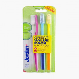 JORDAN TOOTH BRUSH CLASSIC 3-PACK ASSTD جوردان كلاسك  فرشاة اسنان خشنة 2+1 مجانا