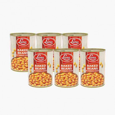 LUNA BAKED BEANS IN T/SAUCE 6X400 GM فاصوليا مطبوخة مع صلصة لونا 6×400جرام