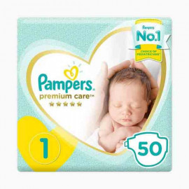 PAMPERS PC S1 50 MIP بامبرز حفاضات عناية مميزة حجم 1/ 55 حبة 