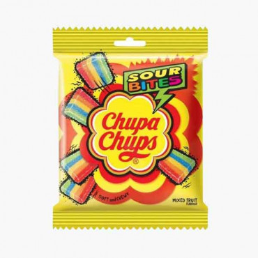 CHUPA CHUPS SOUR BITES MIXED  FRUIT POUCH 26.4GM تشوبا تيبس بايتس حامض خليط الفواكه