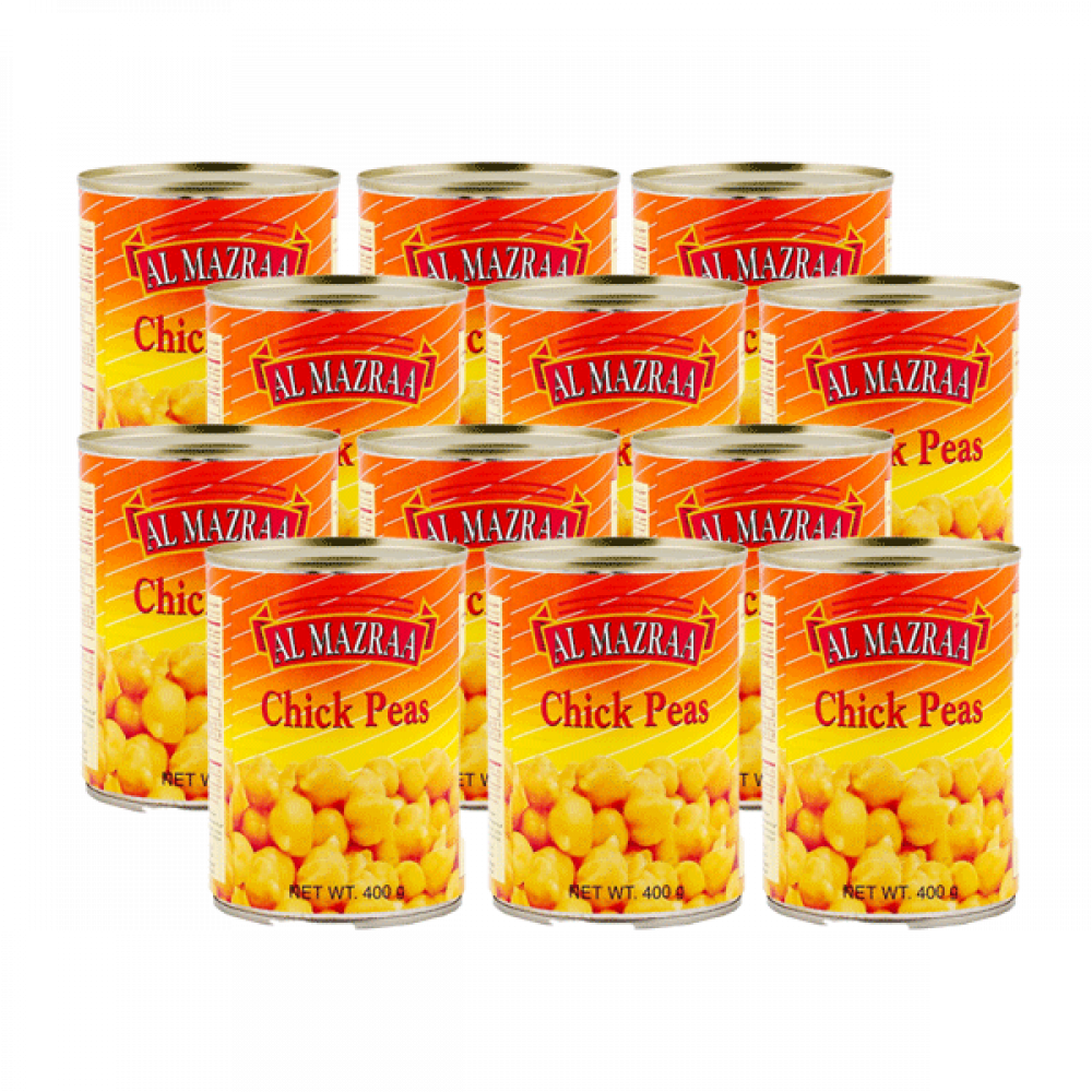 AL MAZRA CHICK PEAS 12X400GM S/P PRICEفاصوليا مسلوق المزرعة 12×400جرام