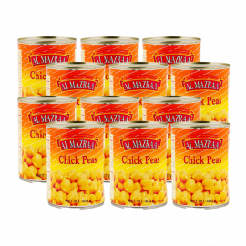 AL MAZRA CHICK PEAS 12X400GM S/P PRICEفاصوليا مسلوق المزرعة 12×400جرام